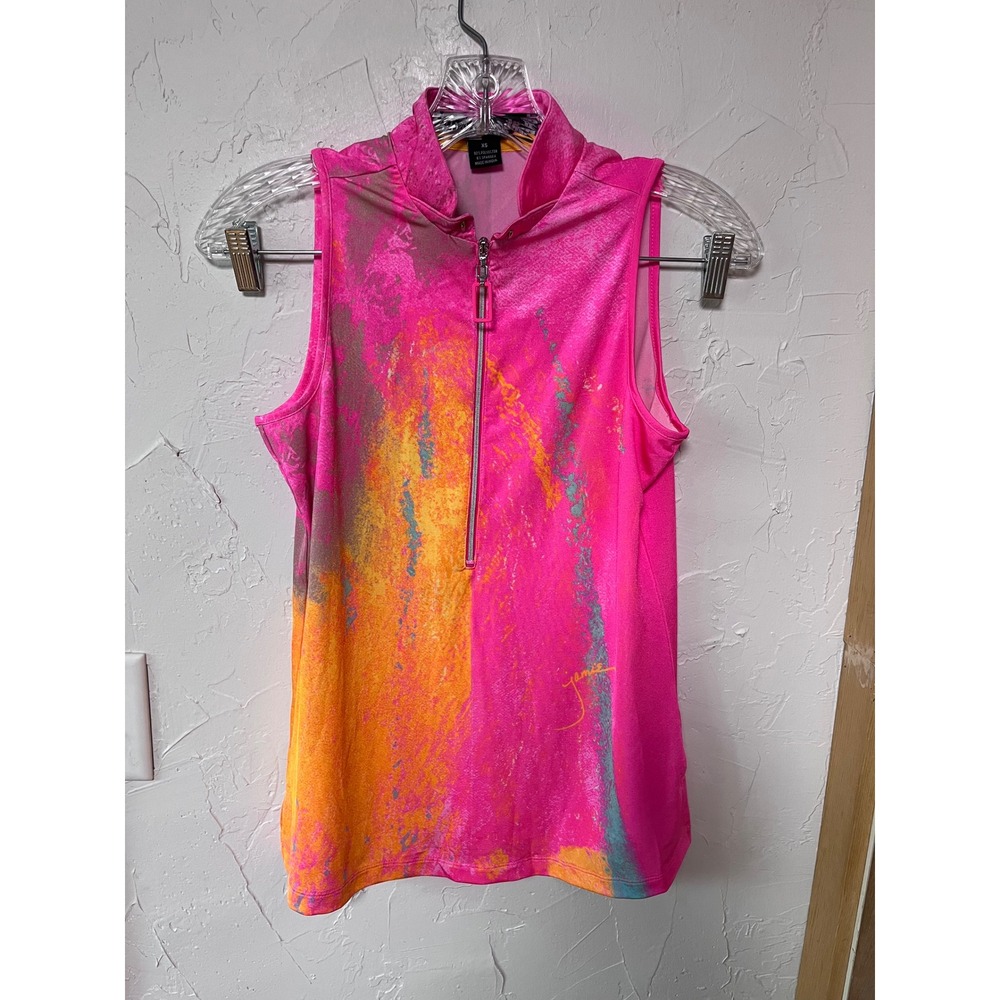 Jamie Sadock Womens XS Pink Orange Abstract Print Quarter Zip Golf Top